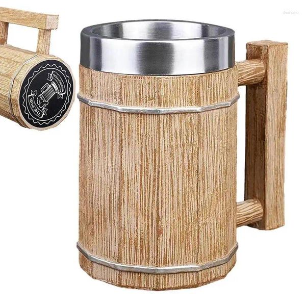 Tassen handgefertigter Holzbier Bier großer Wikingerbecher umweltfreundliche Nachahmung Holz Edelstahl 600 ml Eimer geformtem Whisky