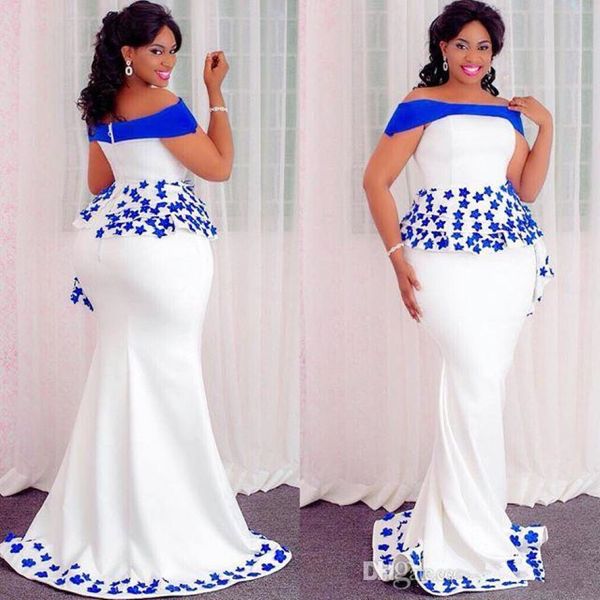 ASO EBI STYLES MERMAid Abend formale Kleider mit Peplum 2019 Off Schulterspitze Floral afrikanische nigerianische Anlass -Prom -Party -Kleid 236c