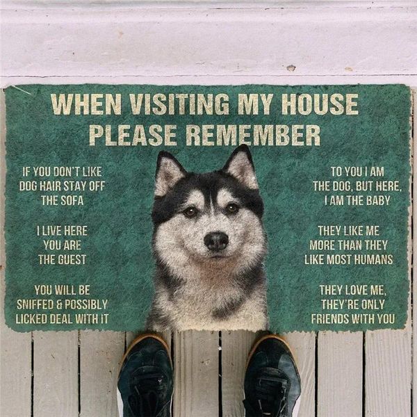Halılar Lütfen Husky Köpekleri Ev Kuralları Puafat Dekor Baskı Halı Yumuşak Pazen Yatak Odası sundurma için kaymaz