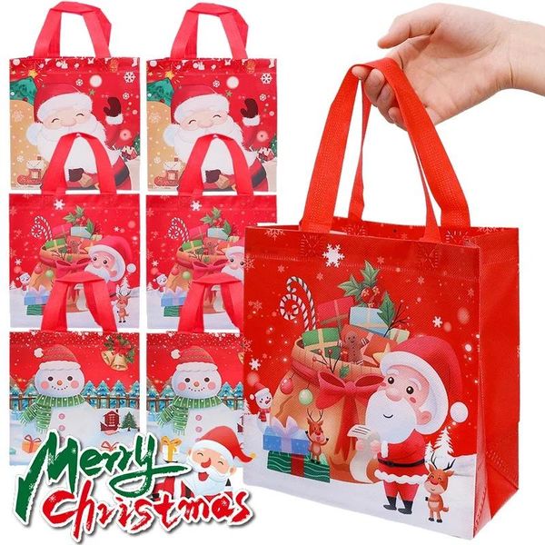 Decorações de Natal Merry Gift Gift Sacts Tree Non Woven Packing Bag Santa Elk Snowman Candy Ano de 2024 Favores infantis