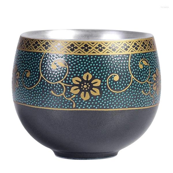 Bandejas de chá Jingdezhen Cup de prata de cerâmica Conjunto de esterlina Sterling Liner Handmade Gilded Master Single Zen