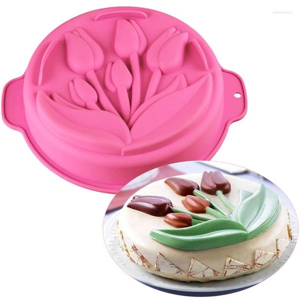 Pişirme Kalıpları 1 PCS Lale Çiçek Şekli Silikon Kek Kalıp Bakeware Pan Mousse Tatlıs Dekorasyon Araçları