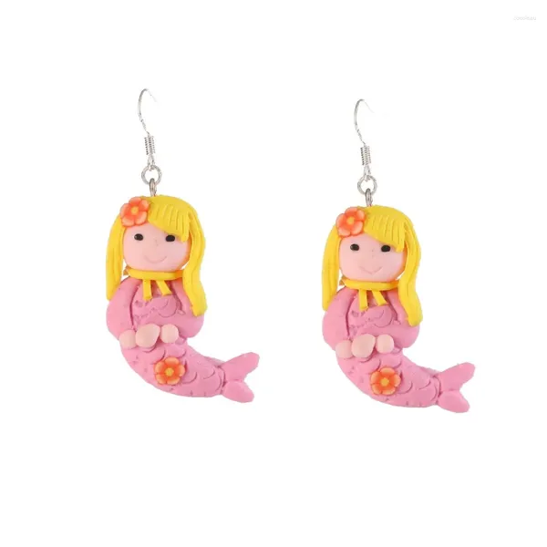 Brincos de bretas dangle Processo de argila de polímero artesanal Little Mermaid Breating Candy Candy Costume estilo jóias de garotas