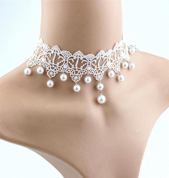 Chokers elegante imitação vintage pérola renda branca declaração de gargantilha jóias de noiva para mulheres casamento moda7836808