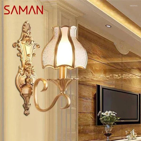 Lâmpadas de parede Saman American Brass Lâmpada de estar interna da sala de estar de cama de cama Retro Villa El Corredor Hallway Lampl