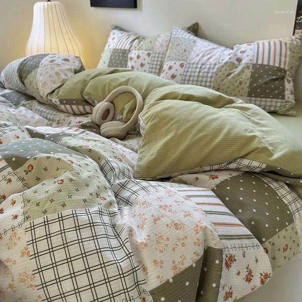 Set di biancheria da letto INS set copripiumino Floral fresco blu floreale.Letto yann rugoso di quattro pezzi che lavavano le lenzuola di cotone