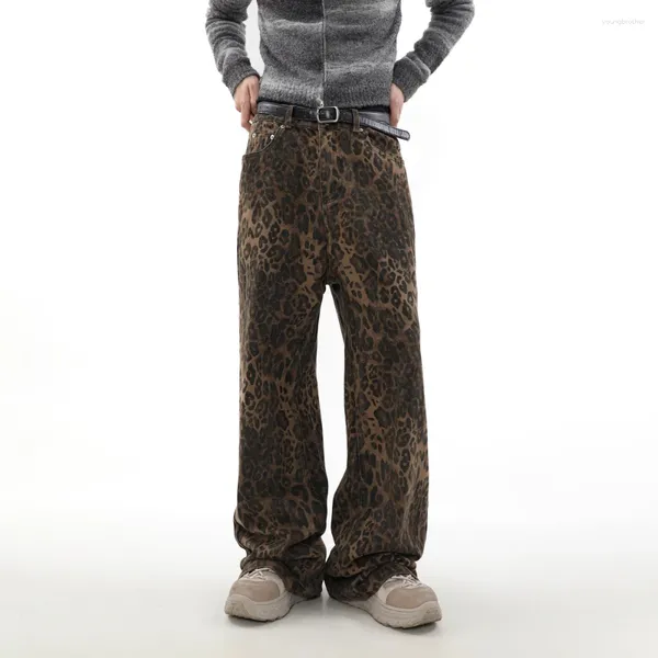 Jeans masculinos Vintage Leopard Graphic Loose Troushers Lowrinha Unissex 2024 Moda Grunge Summer Punk casual Original Men calça jeans de jeans