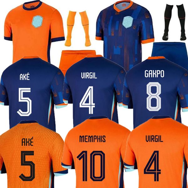 24 25 Niederlande Fußballhemd Memphis European Holland Fußball -Trikot -Niederländische Männer Kids Kits Virgil de Ligt Fde Jong Virgil Dumfries Bergvijn Shirt Xavi Gakpo Sets