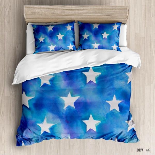 Defesa de roupas de cama Estrelas clássicas de estilo de tinta 3 PCs Conjunto 2024 Padrão de grão de madeira de chegada Tampa de colcha simples e fronha