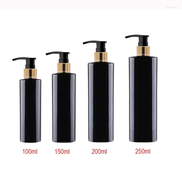 Bottiglie di stoccaggio 100 ml 150 ml 200 ml 250 ml Contenitore di pompa di sapone per liquido nero vuoto per la lozione per la cura per la lozione per la cura Contenitori cosmetici in oro