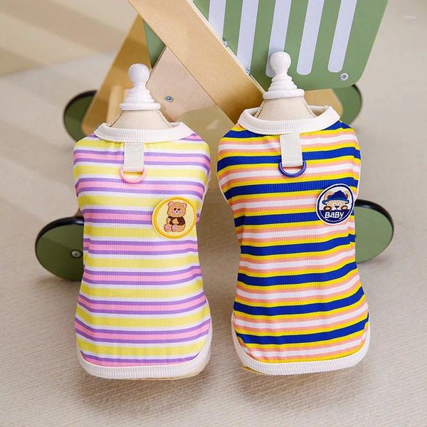 T-shirt estate per cani Summer Stripe Gret di pet slip di abbigliamento in moda Yorkshire toni di abbigliamento a due gambe