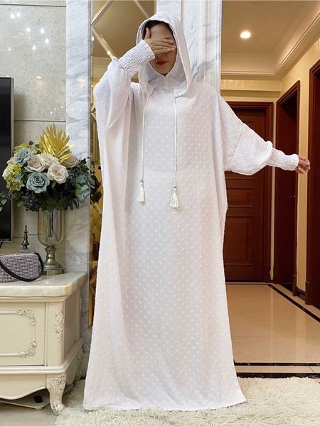 Ethnische Kleidung neuer Ramadan Muslim Zwei Hüte Abaya Dubai Türkei Islam Gebet Kleidung Baumwolle Jacquard Stoff Kleider Islam Frauen Kleid Kaftan T240510