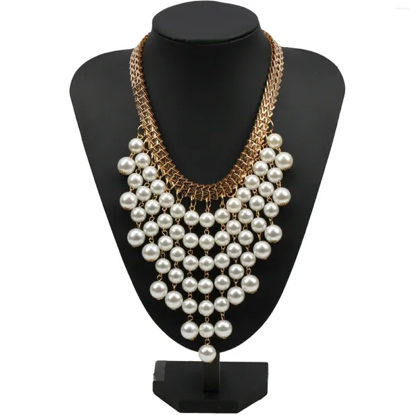 Anhänger Halskette Perlen Halskette für Frauen große lange klobige Aussage Perle Metallkette Perlen passen westlicher Kostümschmuck passen