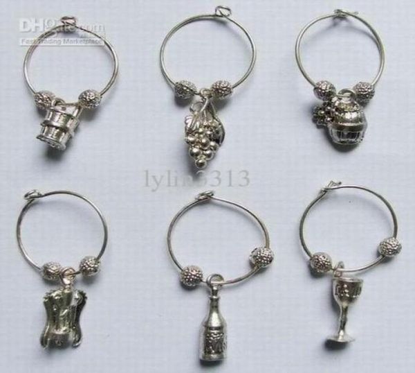 Factory Antique Silver Zinc Alloy Wine Glasses Charms Vineyard Style Party Decoration PROM PREST40078322898031