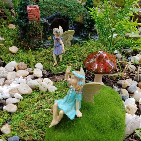 Estatuetas decorativas jardim de fadas fadas de resina fofa para o jardim de jardim ao ar livre de 12 gnomos de rosto doce decoração