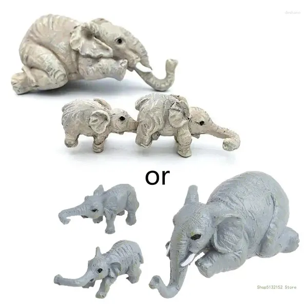 Figurine decorative QX2E Madre e bambini Elefante Sculture di resina dipinta a mano appesa al tavolo degli scaffali Decorazioni per la casa