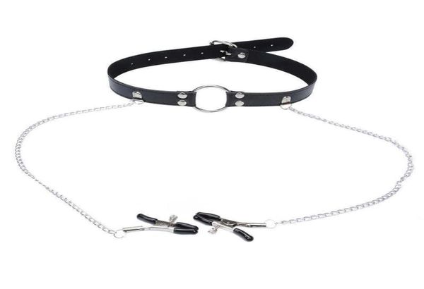 Oggetti da massaggio in pelle sexy bocche gag sfera orale con clip a catena morsetti per capezzolo al seno fetish bdsm bondage giocattoli sexy per coppie G8641336