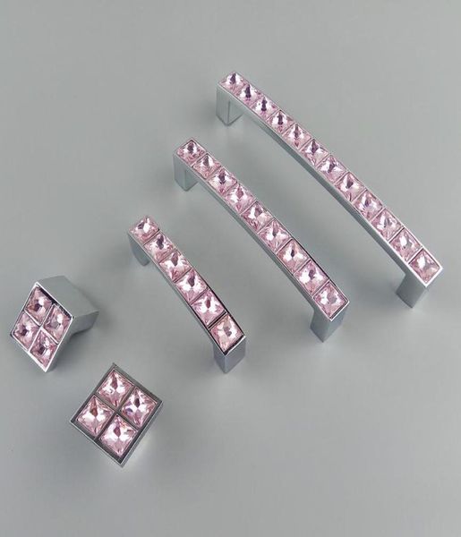 Crystal Glass Serie Diamond Pink Möbelgriff Türknöpfe Kommode Schublade Garderobe Küchenschränke Schrank Tür Accesso4874869