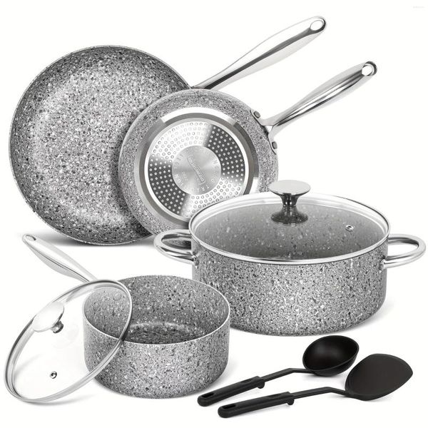 Utensílios de cozinha conjuntos de 8pcs e panelas com revestimentos de granito para resultado do super instável