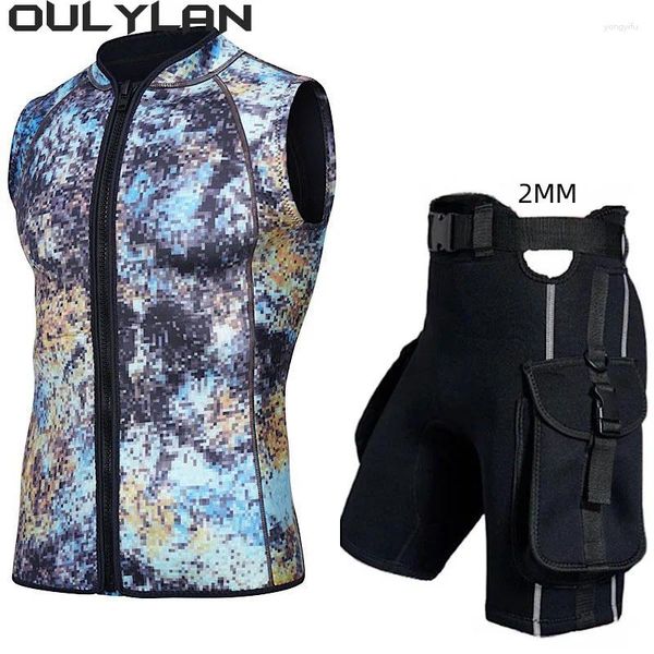 Kadın Mayo Oulylan 3mm Neopren Kolsuz Wetsuit Yelek Dalış Pocket Şortları Freeing Şnorkellejurfing Set Dişli Üst 2mm Pantolon