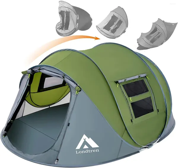 Tendas e abrigos Equipamento de acampamento de 4 pessoas Fácil Up Tent à prova d'água Configuração automática 2 portas instantâneas para viajar para caminhadas