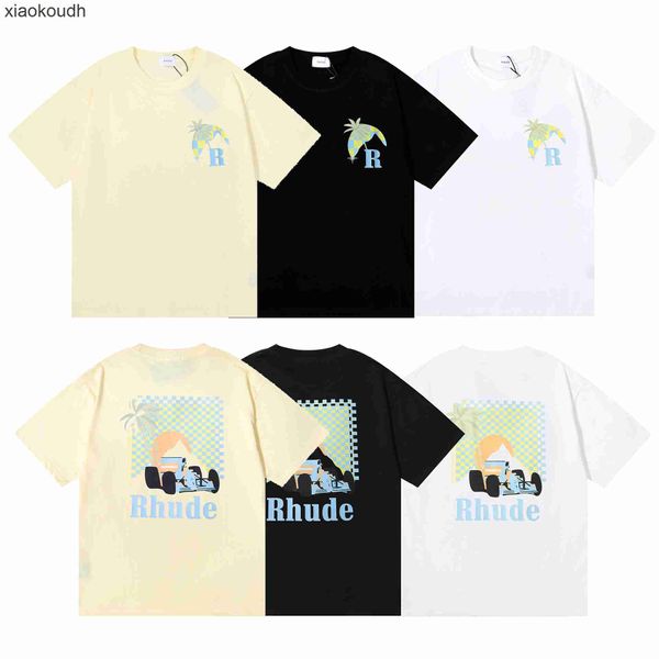 Rhude High -End -Designer -T -Shirts für Springsummer Small Fashion Coconut Racing Print Mens und Damen Doppelgarn Cotton lässig Kurzschlärm T -Shirt Mode mit 1: 1 -Tag