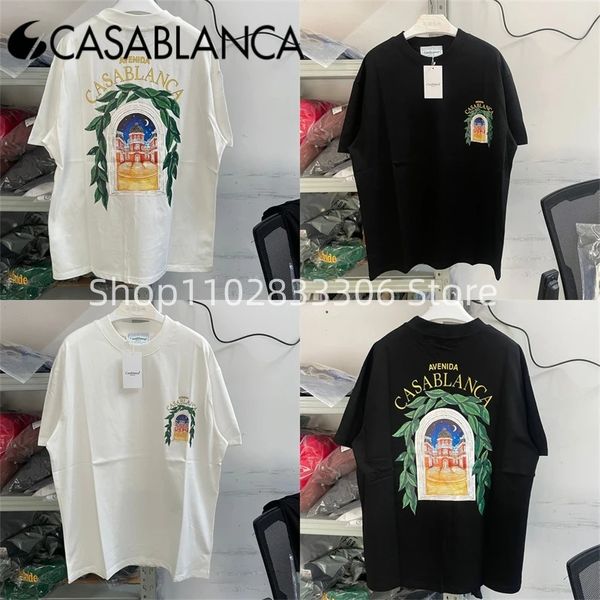 Schwarz weiß T -Shirt Casablanca T Shirt Männer Frauen hochwertiges grünes Star Schloss Print Tee Casual Tennis Club Tops 240426