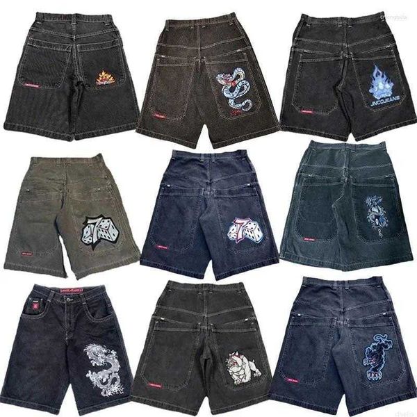 Calça masculina JNCO shorts y2k Hip Hop Pocket Baggy Denim Gym Homens Mulheres 2024 Verão Harajuku Gothic Basketball Streetwear