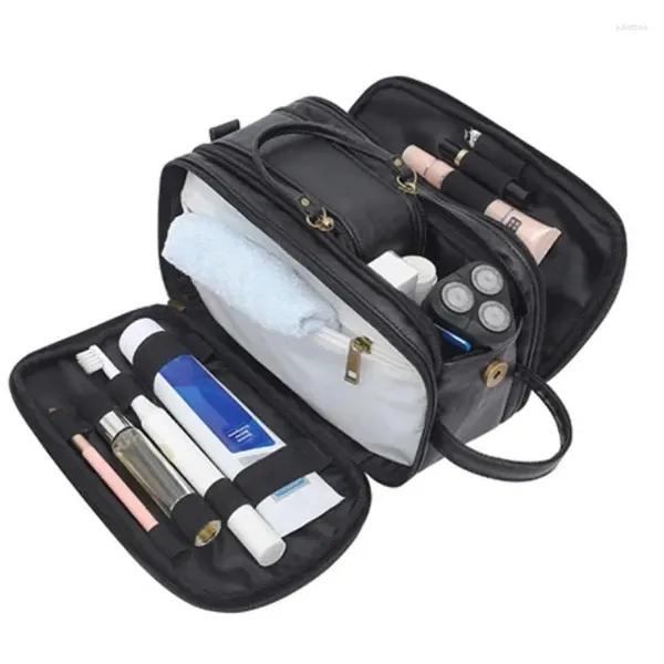 Bolsas de cosméticos PU bolsa de higiene pessoal para homens viagens de lavagem de barbear kit de kit de banheiro organizador de maquiagem com molhado seco
