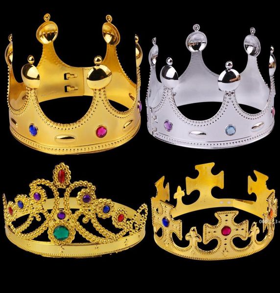 Cosplay King Queen Crown Party Cappelli Tire Prince Principessa Croona di compleanno Cappello Gold Silver 2 colori con borse OPP 8 colori FWE6760300