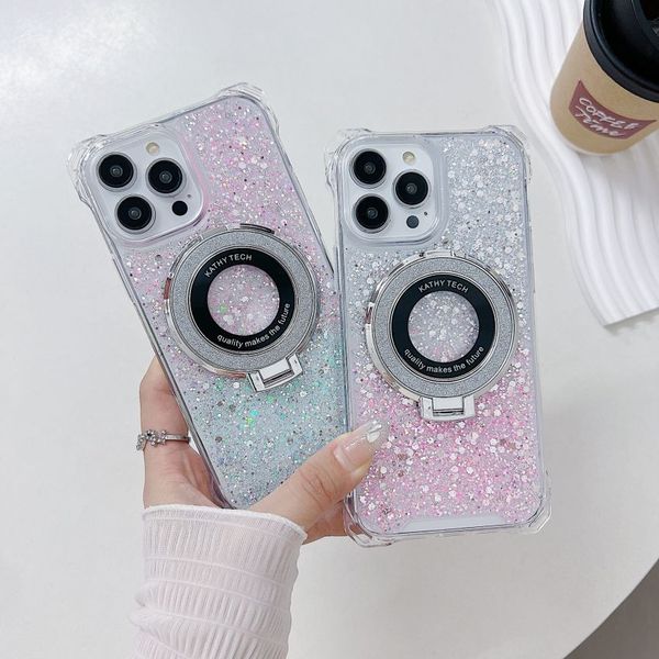 Custodia per telefono del supporto per anello gradiente bling glitter custodia per iPhone trasparente portata a magazzino per iPhone 11 12 13 14 15 Pro max plus cover al silicone morbido