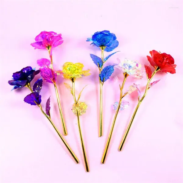 Flores decorativas 10pcs 24k folhas banhadas rosa ouro artificial presente criativo decoração de casamento para amantes rosas atacado