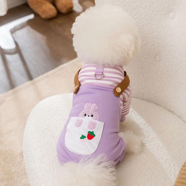 Abbigliamento per cani viola abbigliamento carino orsacchiotto inverno caldo un pezzo pet trazione fibbia a quattro zampe pantaloni