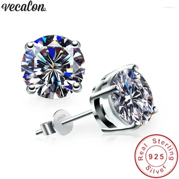 Orecchini per borchie Vecalon Classic 4 Earring 3CT Sona Zircon 925 Sterling Silver Party Wedding for Women Fashion Jewelry