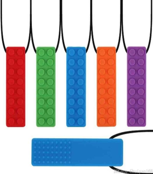 Silikonblock Kaut Ziegel Pendelland Halsketten Kinder Autismus zähe Stöcke Anhänger Jungen Mädchen Kaut Spielzeug Halskette Schmuck Chritmas 9651422