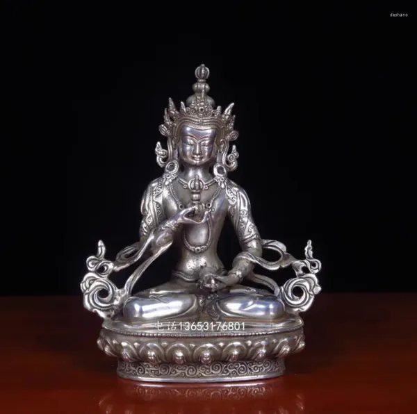 Figurine decorative rame puro e argento21cm placcata Vajrasattva Buddha Statue ornamenti adorati nel buddismo tibetano esoterico