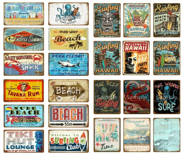 Surf Beach Tin Tincs Tavana Rum Metal Plate Decor Decor для пляжного бара пляжный дом серфинг клуб Hawaii Декоративная картина8701682