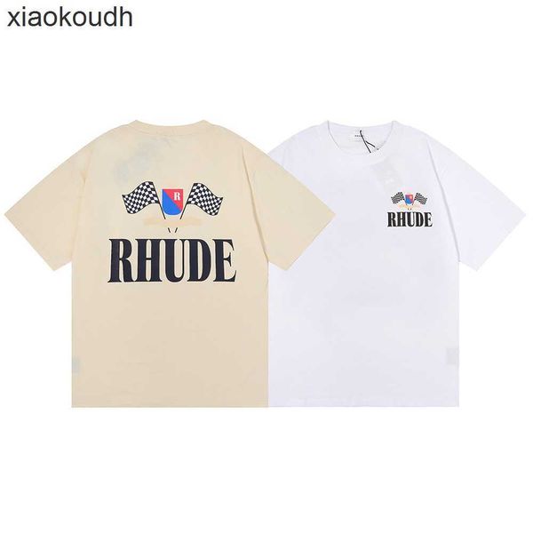 RHUDE High End Designer T-shirts para Chaopai Micro Letter Bandeira Impressão Camiseta de manga curta para homens e mulheres Couples High Street Halve Sleeve com rótulos originais 1: 1
