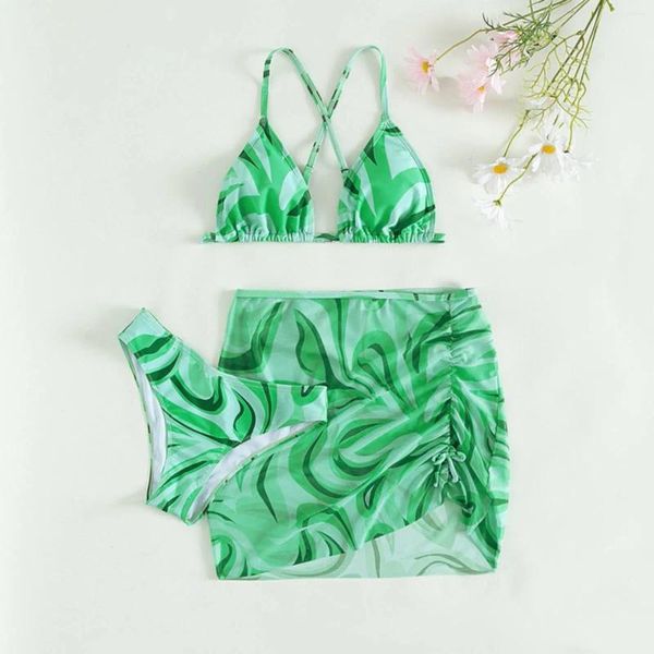 Moda de banho feminina Moda de verão verde maiô de biquíni sexy set três sets pendurados no pescoço tipo de ponto