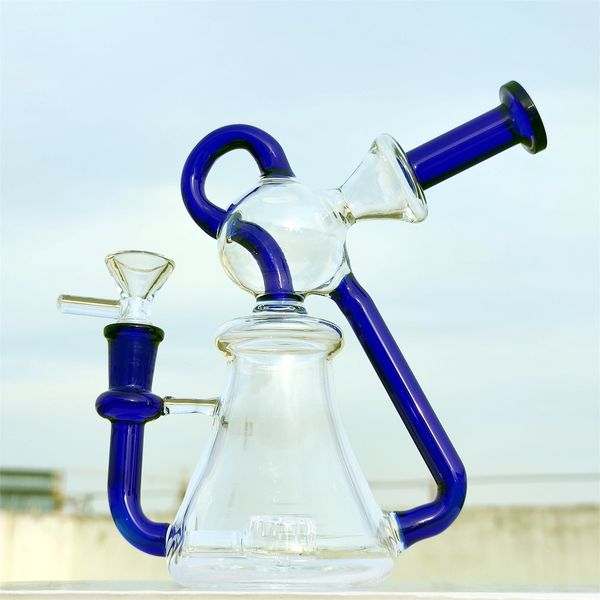 8 inç ince portarblble mavi fab yumurta çok renkli nargile bong dabber teçhizat geri dönüştürücü borular su bongs duman boru 14mm dişi eklem ABD deposu