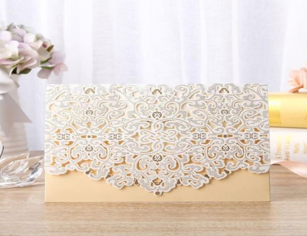 50pcs Gold White Laser Cut Luxury Flora Hochzeitseinladungskarte Elegant Mariage Personalisierung Umschläge Hochzeitsfeier Dekoration T24580993