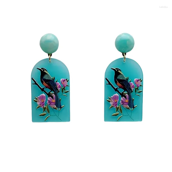 Orecchini a pennaglie di vendita Top Sale Colorful for Women Accessori Blue Earring Bird and Flower Painting Pendientes in Orenings