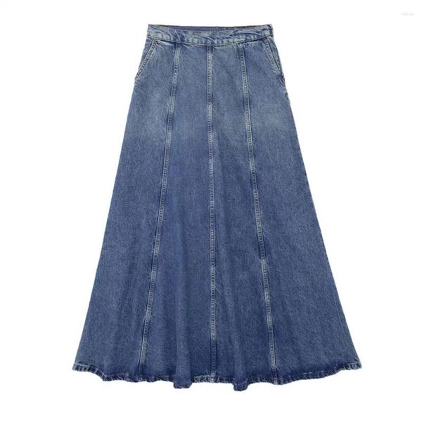 Signe in denim lungo per le donne Blu High Waist 2024 Fili sbiaditi Fishtail Female Summer Casual Pocket Jeans