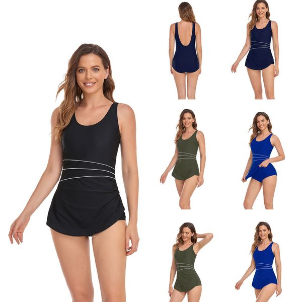 2024 Trendy sexy heiße Frühling Badeanzug Feste Farbabdeckung Bauch dünn konservativ Badeanzug Frauen einteiliger Rock Bikini