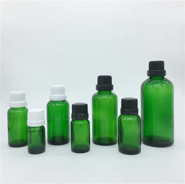 Bottiglie di stoccaggio 200 pezzi 5 ml 10 ml 15 ml 20 ml 30 ml 50 ml 100 ml bottiglia di vetro verde fiale olio essenziale con mandomante evidente profumo