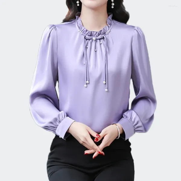 Blouses feminina Senhoras doces roxo rosa blusa de trabalho camisas de trabalho feminino tops casuais de manga longa moda 2024