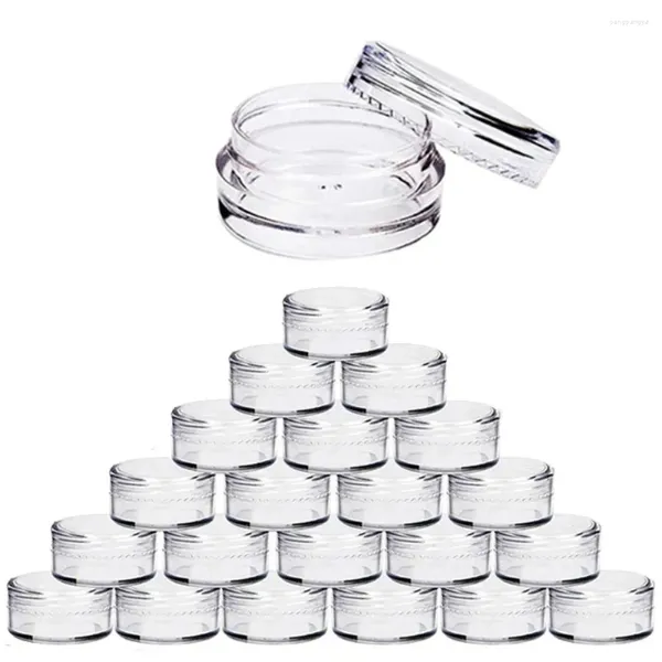 Bottiglie di stoccaggio 100pcs 2g/3g/5g/10g/15g/20g Vero vaso di trucco cosmetico in plastica vuoto vasi per l'ombretto campione trasparente contenitore per labbra crema di ombretto