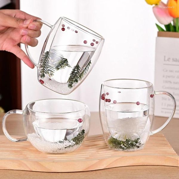 Weingläser 1pc 200-350 ml Doppelschicht Glas Tasse Trockenblumwand klare Kaffeetassen Teebecher Küche Vorräte
