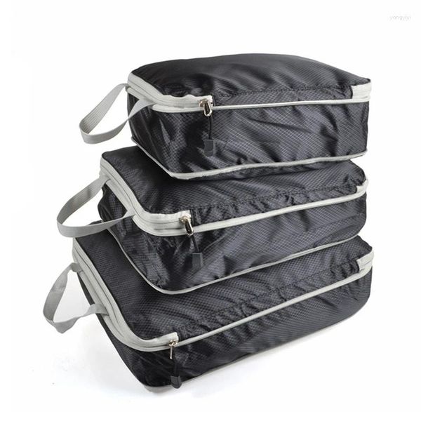 Duffel Bags 3 PCs/Definir bolsa de armazenamento de empacotamento compressível Nylon e portátil de nylon e grade com organizador de bagagem de bolsa