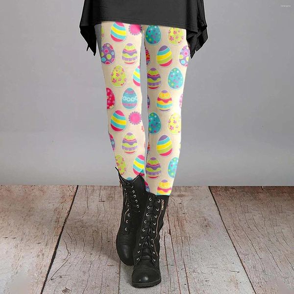 Frauen Leggings Damen Kaninchen Ostereier Blumenmuster dehnbare Frauen lässige Hosen Baumwolltimen